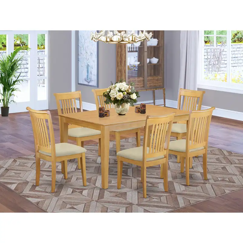 East West Furniture Dining Set- a Rectangle Solid Wood Table and 4 Kitchen Chairs, Oak (Pieces & Seat Options)