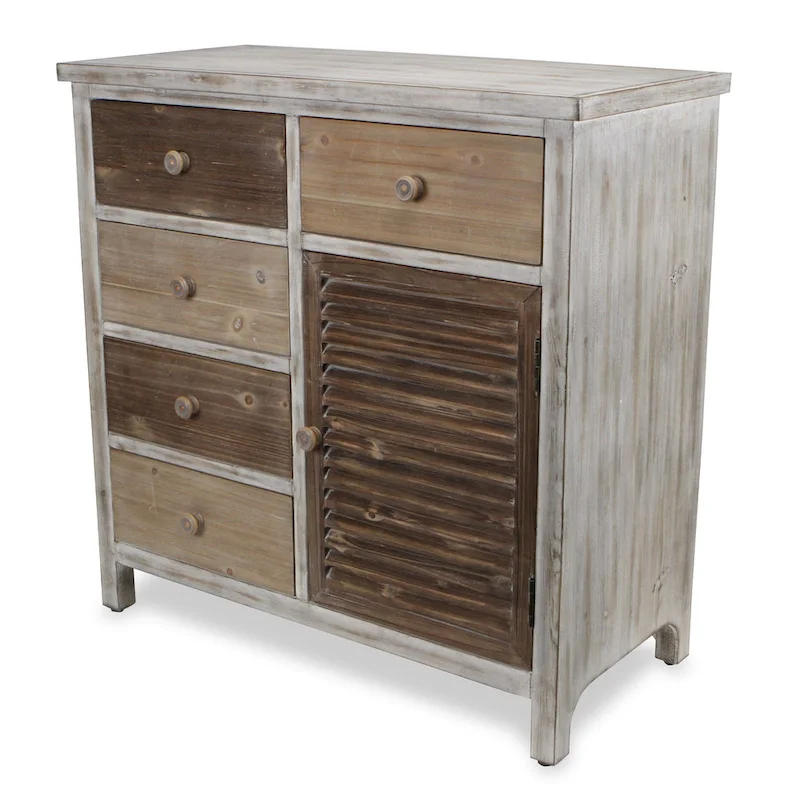 HomeRoots 32 Brown Rustic Solid Wood End Table Cabinet With Five Drawers - 31.75