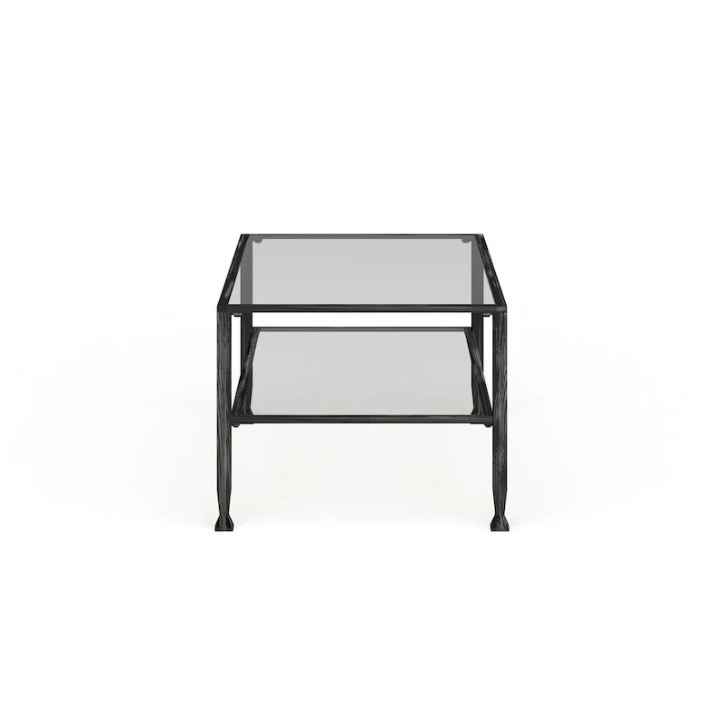 SEI Furniture Glenn Black Rectangle Metal Coffee Table with Glass Top and Bottom Shelf