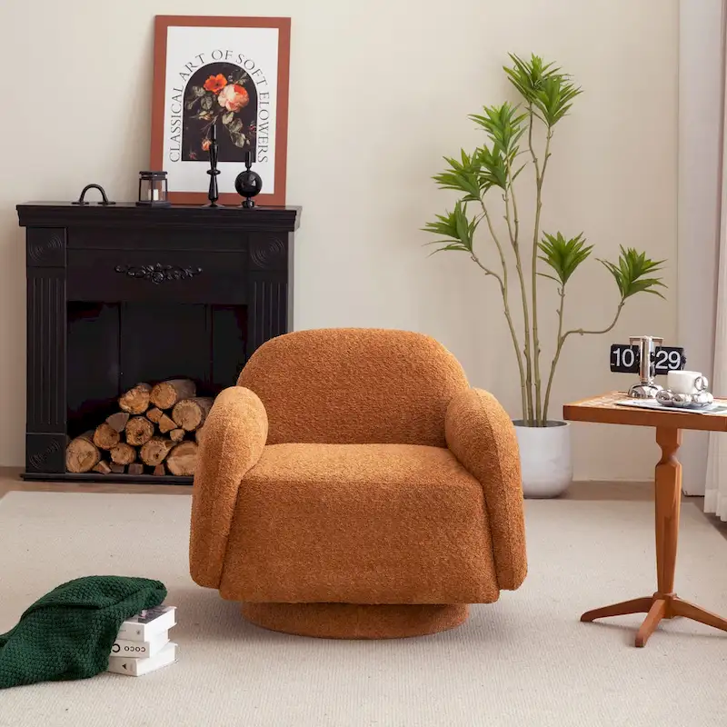 Boucle Upholstered Swivel Accent Barrel Chair with Armrest, Set of 1