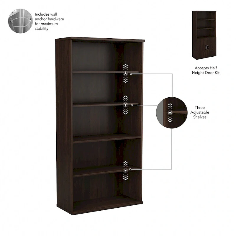 Tall 5 Shelf Bookcase by