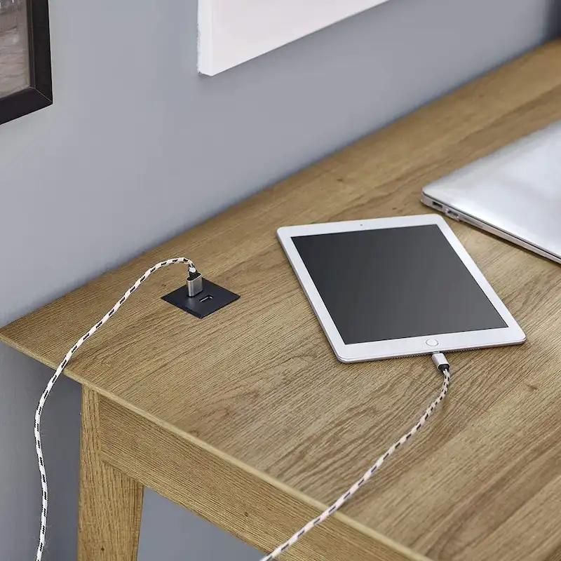 Caffoz Home Office Modern Writing Desk with Drawer and USB Hub