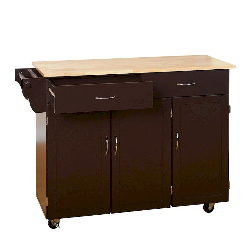 Rolling Kitchen Cart with Wood Top