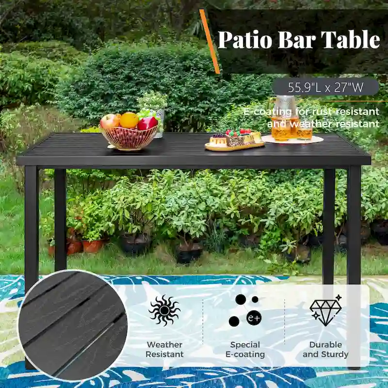 5-Piece Bar Height Dining Set, 4 Rattan or 4 Metal Swivel Bar Chairs and 1 Rectangular Metal Bar Height Table