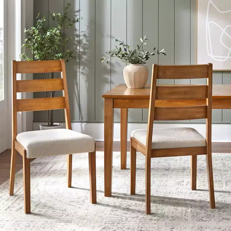 Lifestorey Set of 2 Palmer Farmhouse Ladder Back Dining Chair Off White/Antique Oak