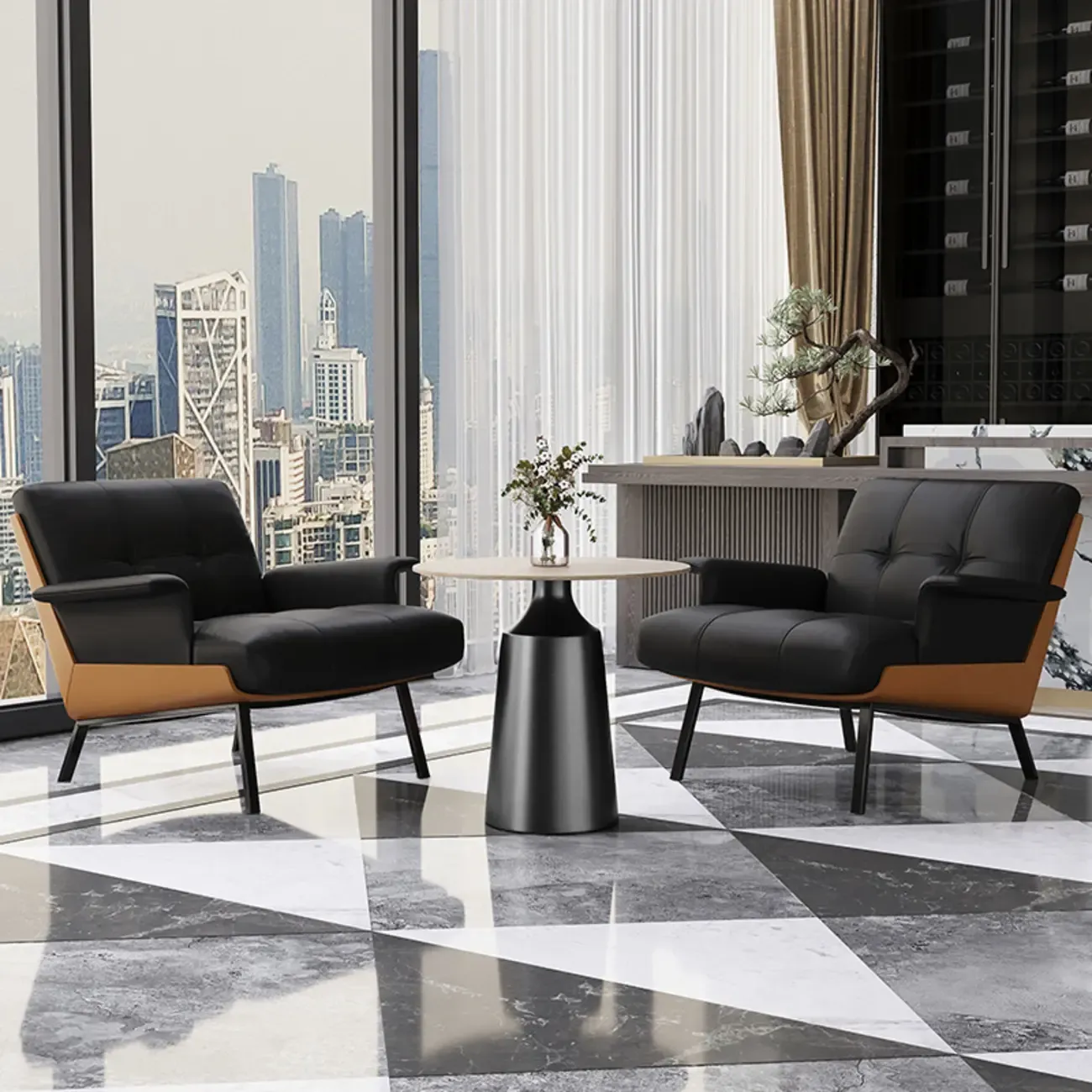 Modern Tufted Microfiber Leather Accent Chair with Arms