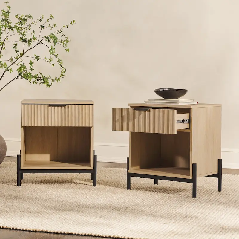 Modern Fluted-Drawer Nightstand (Set of 2)