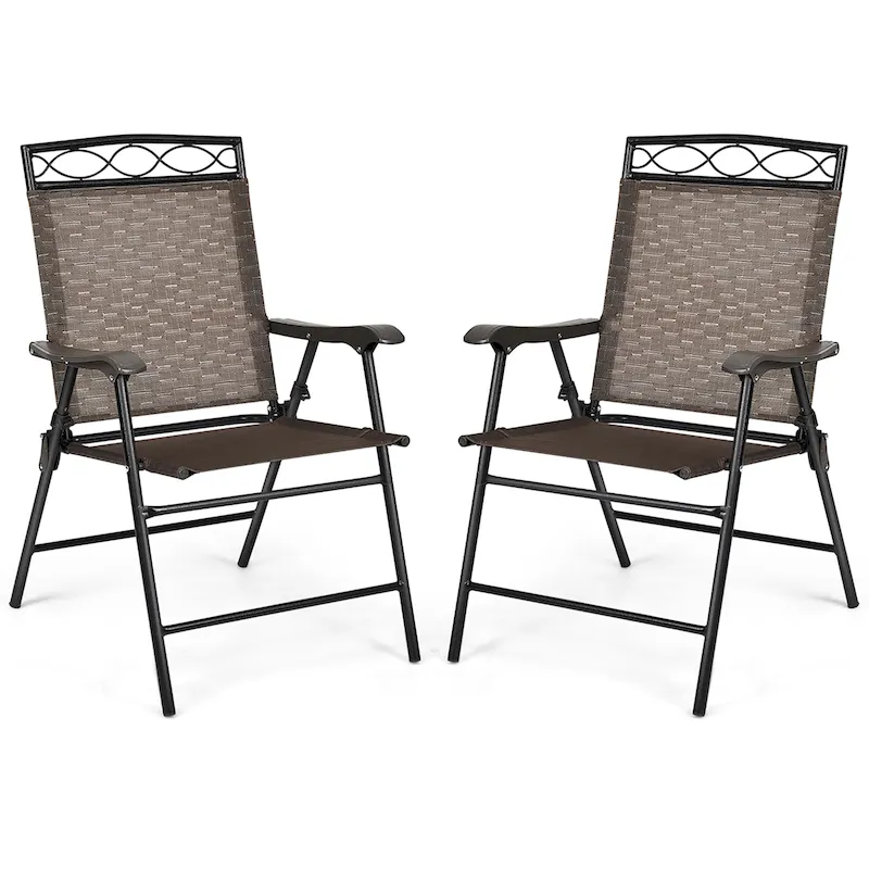 Set of 2 Patio Chairs Outdoor Folding Lawn Chairs with Steel Frame