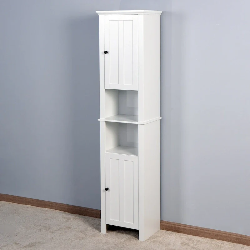 White Bathroom Storage Floor Cabinet with 6 Shelves