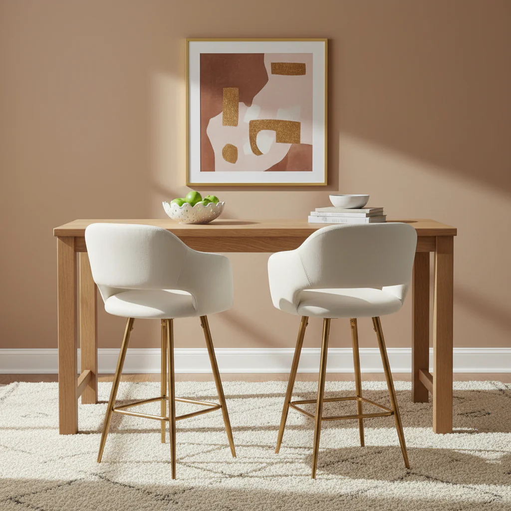 Vallen 26 Fixed-Height Faux Leather Counter Stool with Metal Legs & Square Footrest