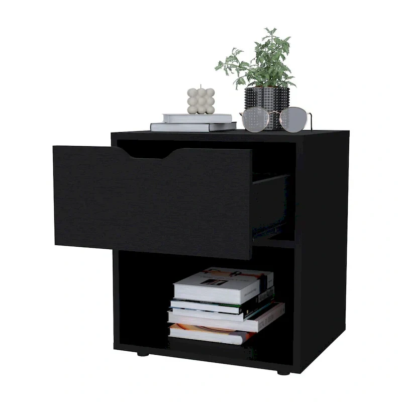 Nightstand with Drawer and Open Shelf - White/Black/Gray