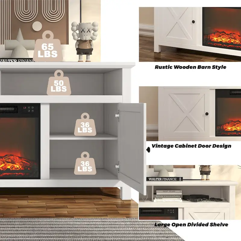 Clihome 58  Wood Fireplace TV Stand with 18  Electric Fireplace