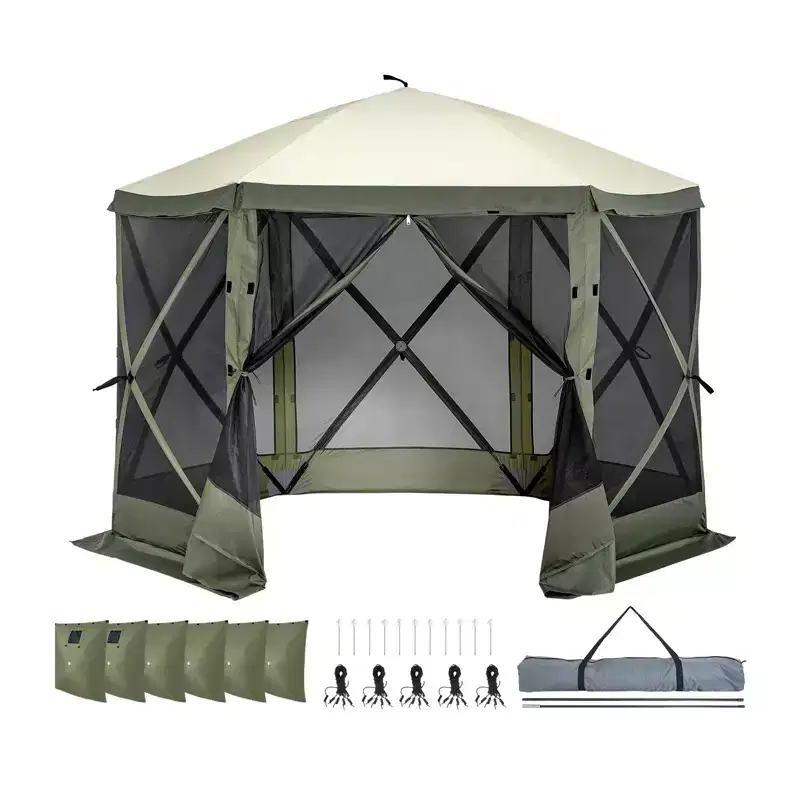 Pop Up Gazebo Screen Tent 10x10 FT 6-Sided Canopy Shelter with Removable Privacy Wind Cloths and Mesh