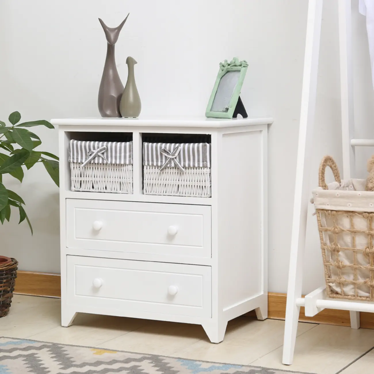 Modern Small Accent Cabinet with Drawers & Exterior Shelf