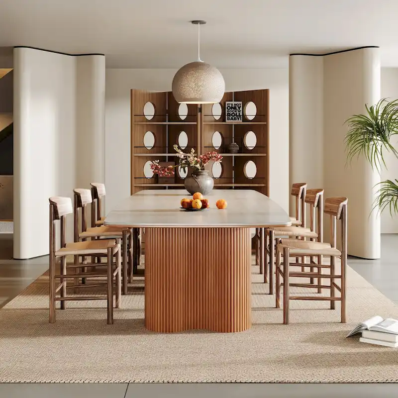 78.7Rectangle Dining Table, Luxury Sintered Stone Kitchen Table with Solid Wood Legs