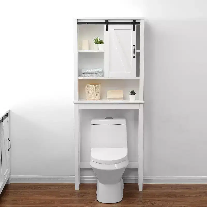 LuxenHome Farmhouse White MDF Over-the-Toilet Space Saver Cabinet
