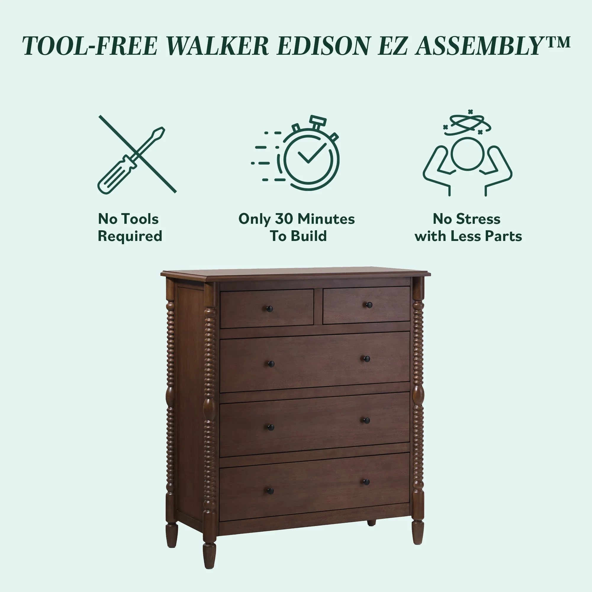 Traditional Vivienne 5-Drawer Easy Assembly Solid Wood Dresser