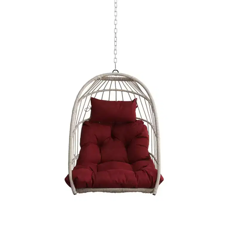 NAYSAYE Patio Swing Rattan Egg Hanging Chair Weather Resistant Comfortable Design for Outdoor Relaxation, Red, 40.5*28.34*22