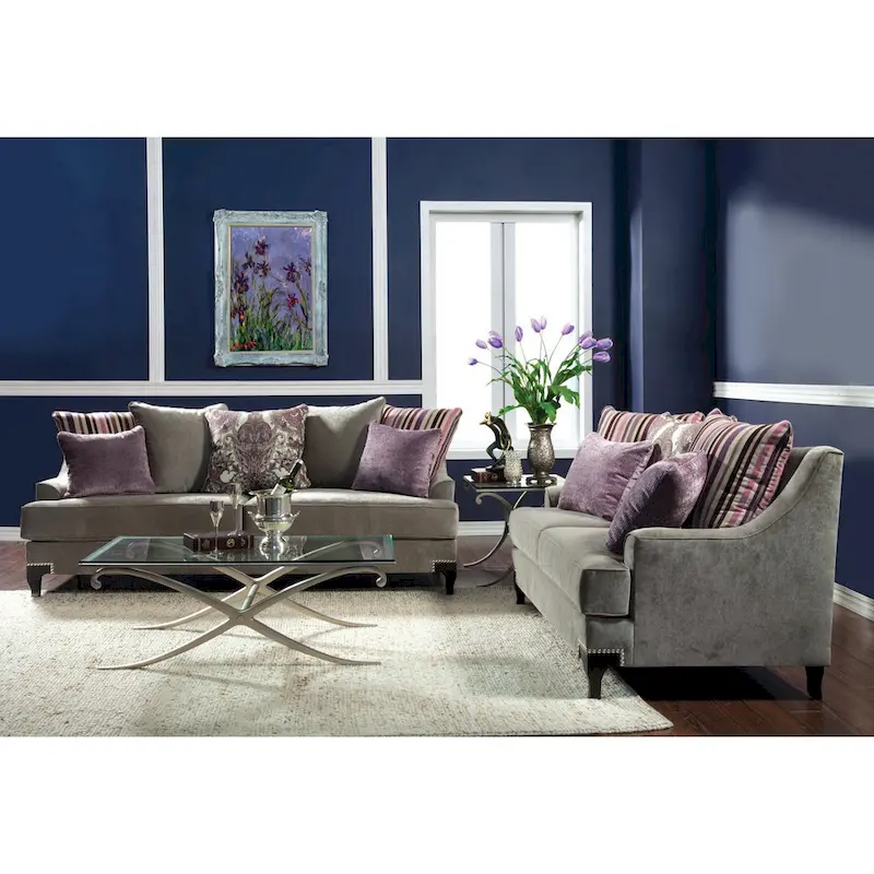 Contemporary Velvet Nailhead 2-Piece Sofa & Loveseat Set | Foam Fill, No-Sag Springs, Seats 5