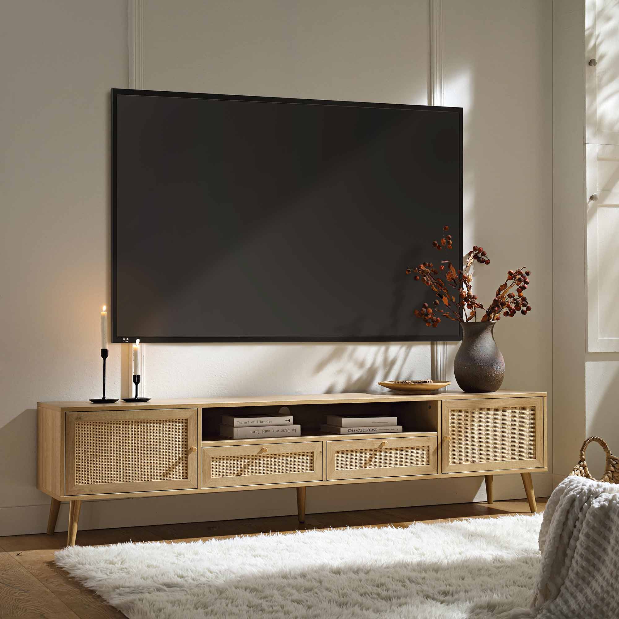 Woven Rattan 79in. Wide TV Unit, Natural