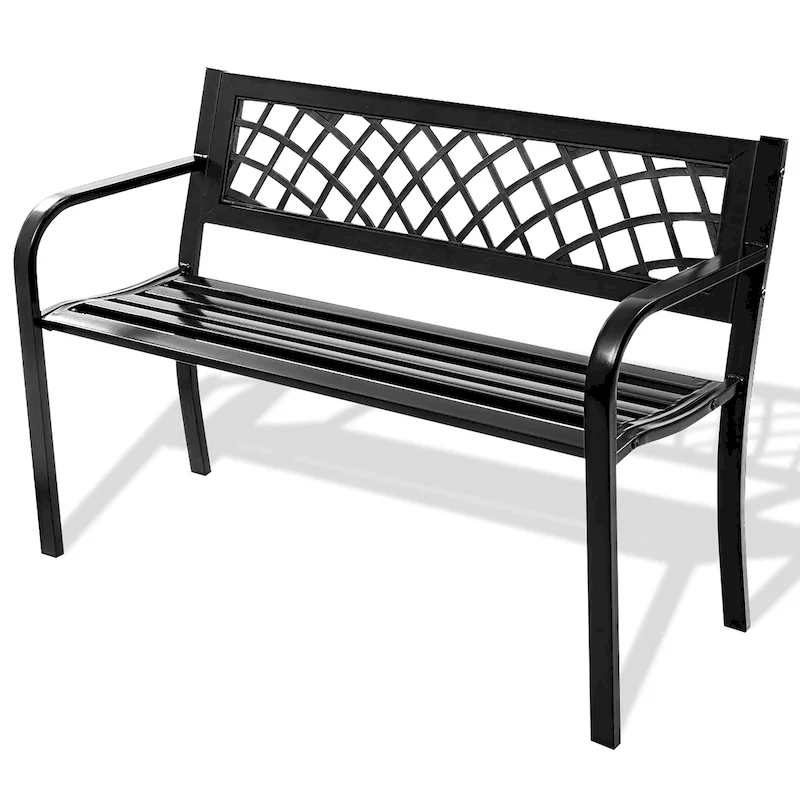 Patio Garden Bench Park Yard Loveseat Furniture with Cast Iron Frame