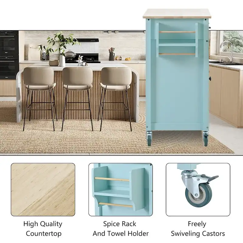 Kitchen Island Cart with Solid Wood Top