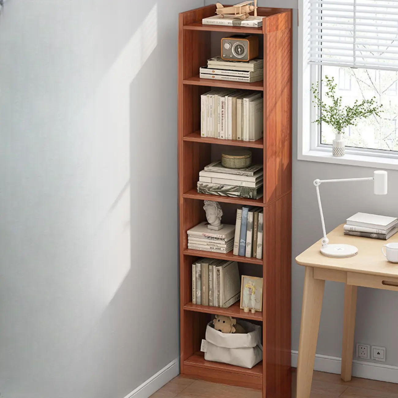 Scandinavian Oak Rectangle 5-Shelf Wood Bookcase