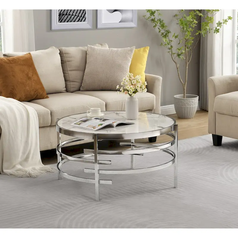 Modern Coffee Table With Sintered Stone Top and Sturdy Metal Frame