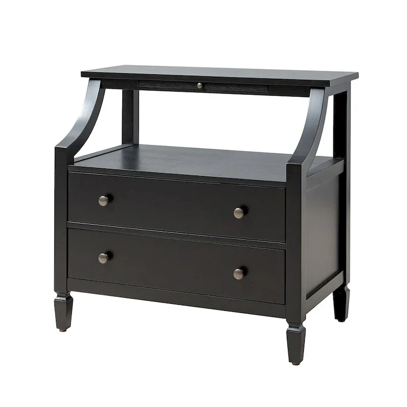 2-Drawer Nightstand with Built-In Charging Station and Pull-Out Tray