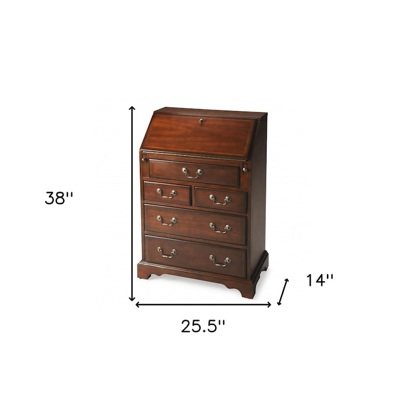 26 Brown Rubberwood Wood Secretary Desk With Five Drawers