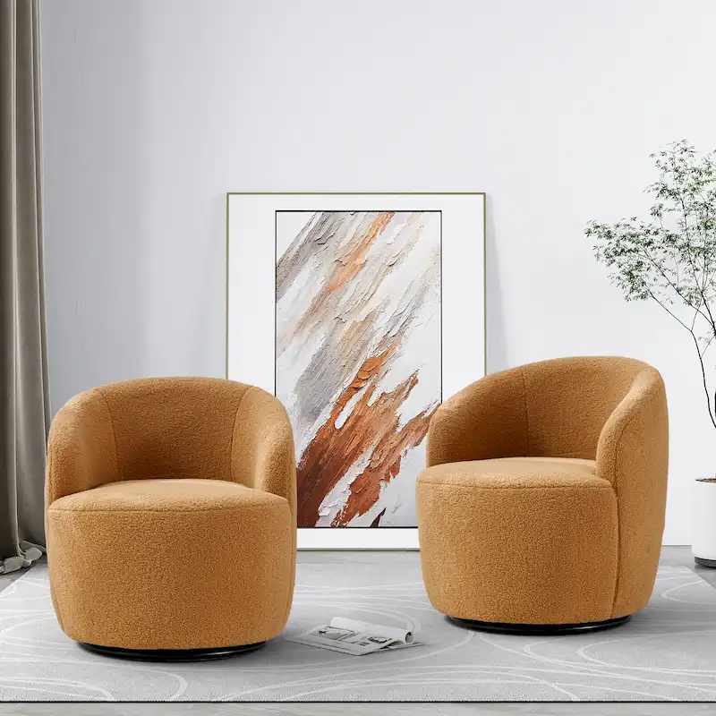 Ouyessir Modern Teddy Upholstered Swivel Barrel Chair(Set of 2)
