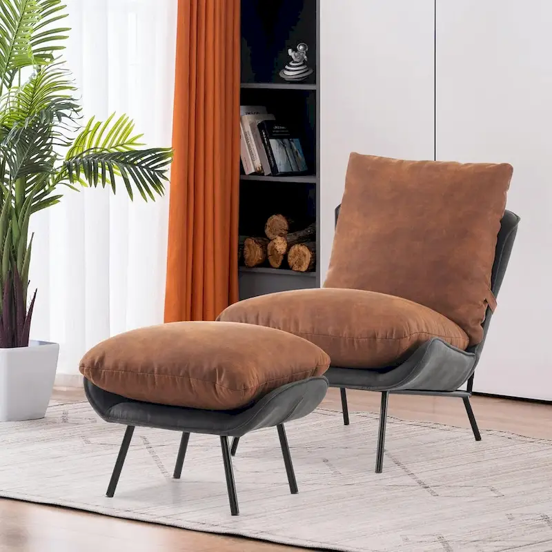 Leathaire Fabric Accent Chair with Ottoman