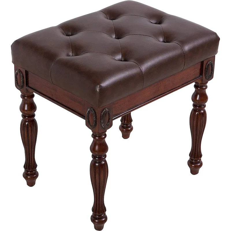 Traditional Shoe Bench with Button Tufted Pad Wood Turned Legs, Upholstered Entryway Bench