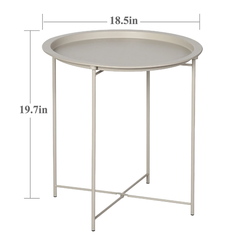 VECELO Modern Side Table with Round Removable Tray,Beige (Set of 1/Set of 2)