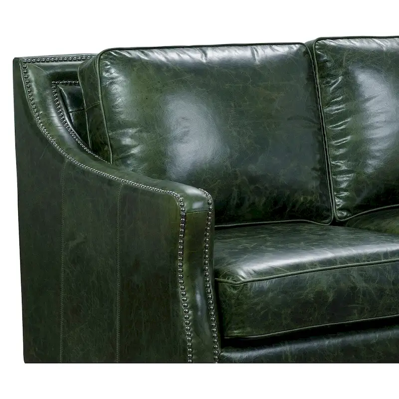 Essex Distressed Green Top Grain Leather Sofa and Chair Set