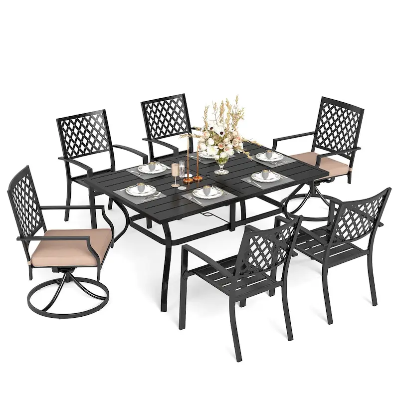 MAISON ARTS 7-Piece Patio Dining set with 1 Rectangle Steel Table, 2 Swivel Chairs and 4 Stackable Chairs