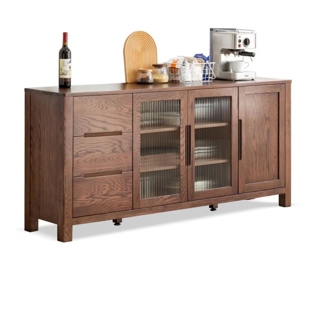 Modern Wood Sideboard with Shelves and Drawers