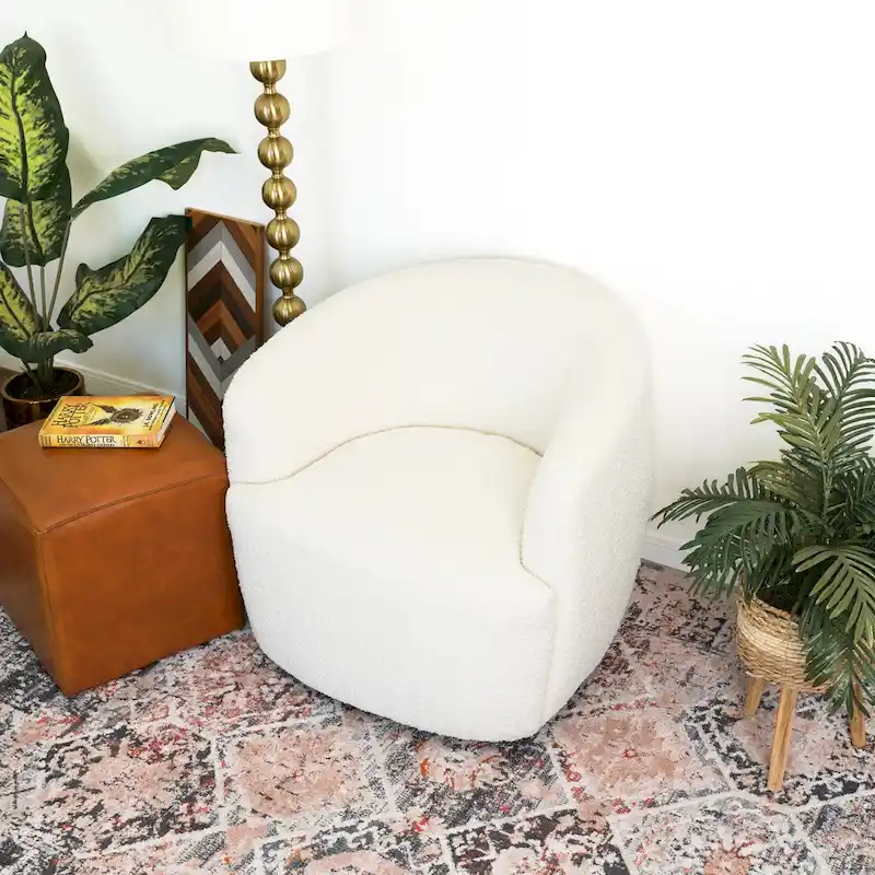 Mid Century Boucle Swivel Accent Chair, 1-Seater – Dark Yellow / Blue / White