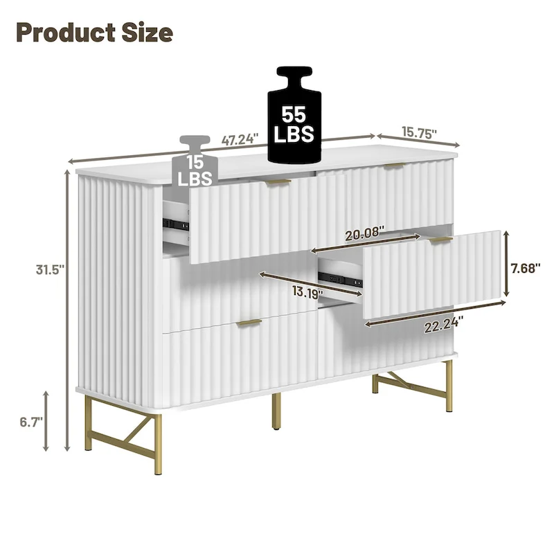 6-Drawer Accent Chest with Gold Handles & Metal Legs – White / Green / Black / Blue, Modern Style