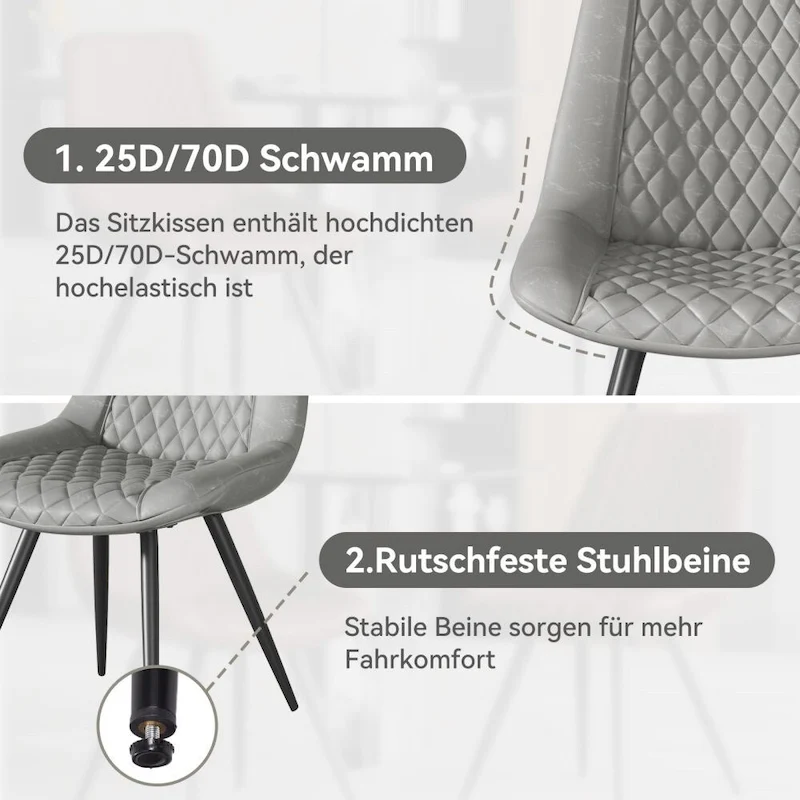 Leather Dining Chair with Metal Legs Set of 2