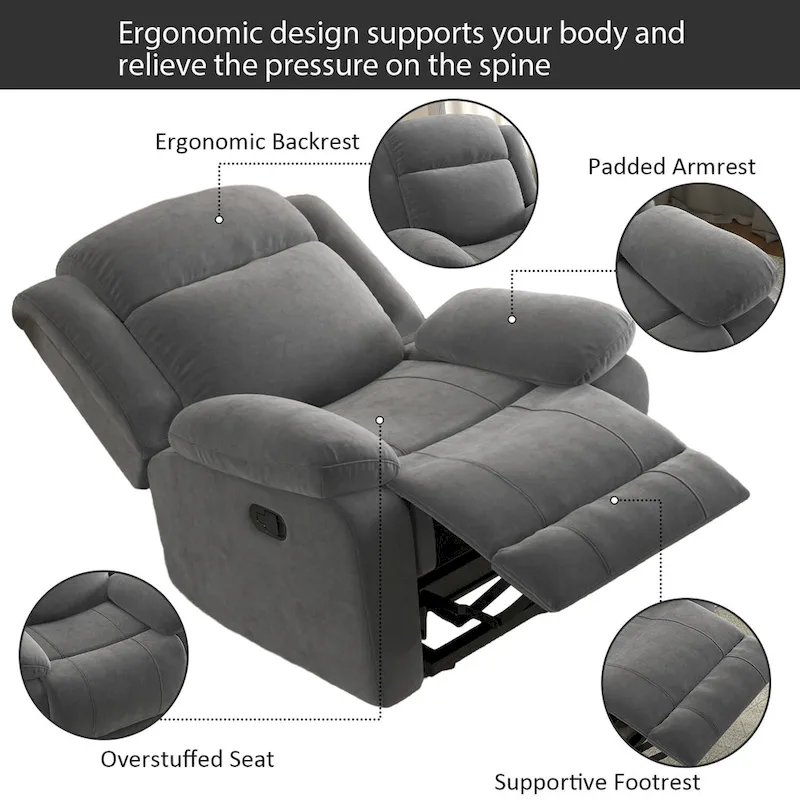 Manual Recliner Chair with Overstuffed Arm and Back