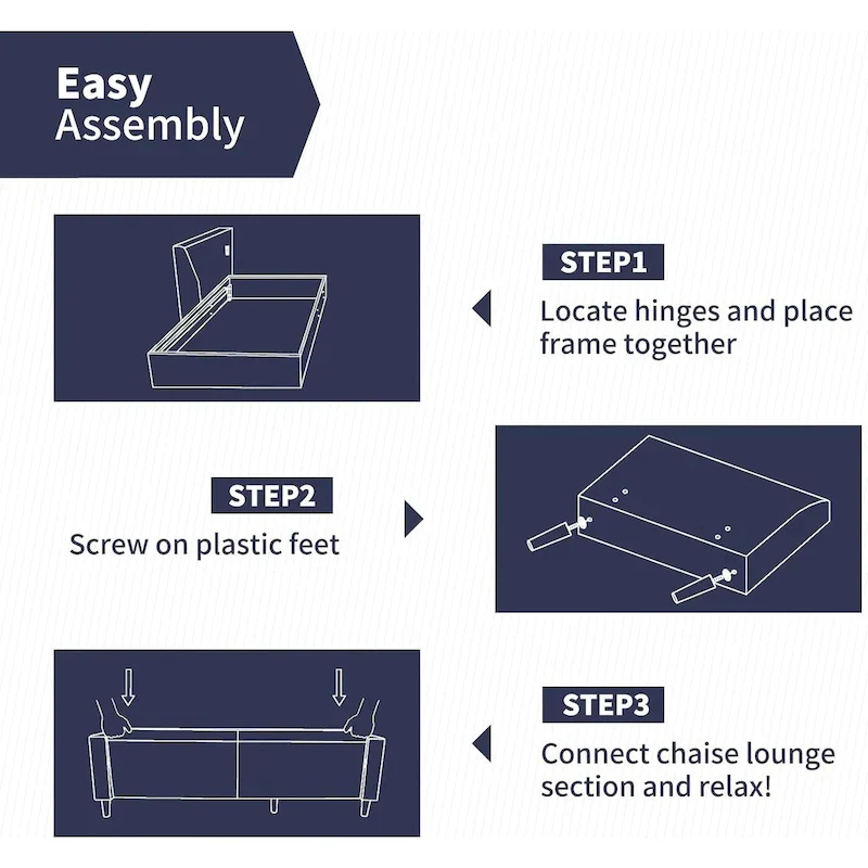 Mixoy 78inch Modern 3-Seat L Shaped Upholstered Sofa with Ottoman