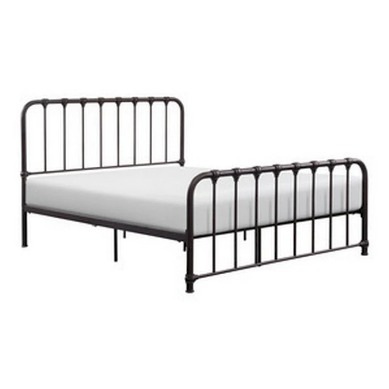Ethan Queen Size Bed, Classic Open Slatted Metal Frame Design, Dark Bronze