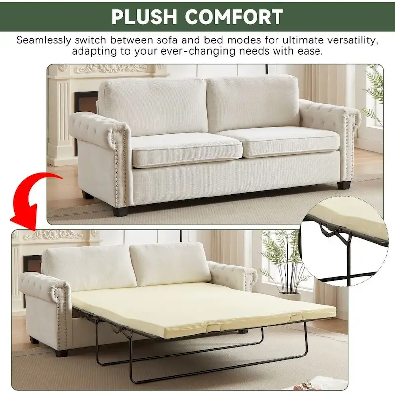 83.8 Convertible 2-in-1 Pullout Polyester Sleeper Sofa Bed