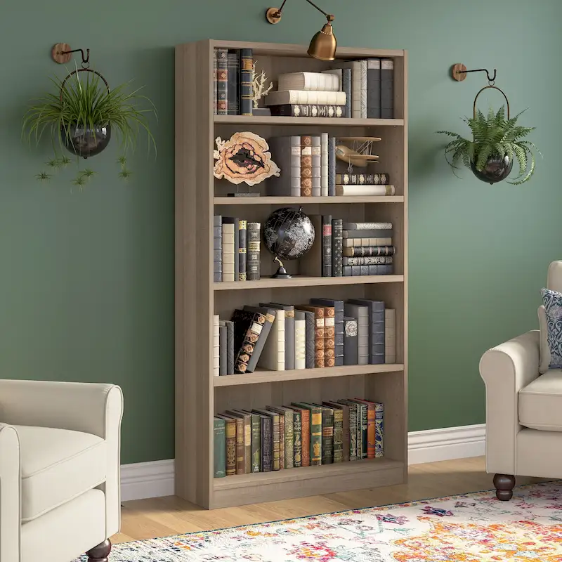 Tall 5-Shelf Bookcase with 3 Adjustable Shelves, 72