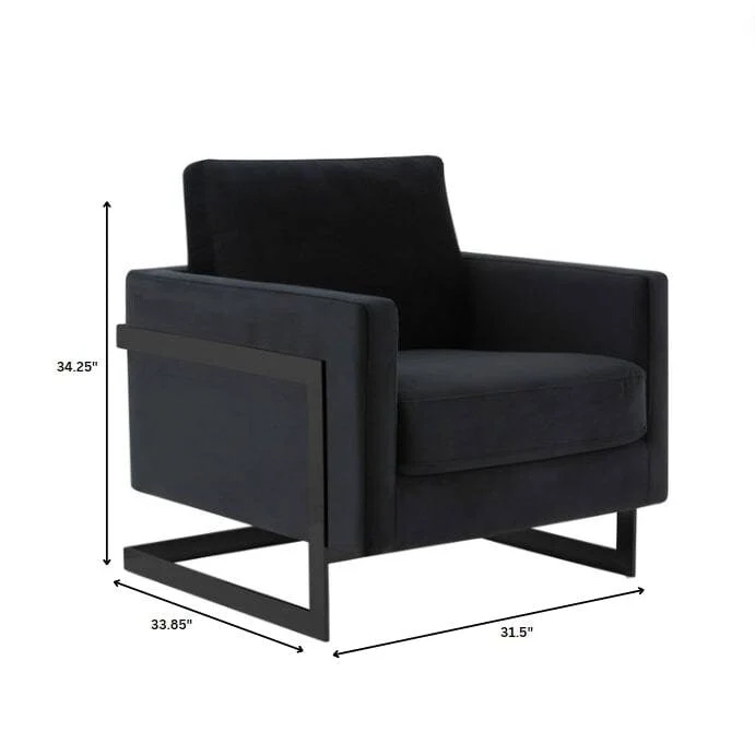 LeisureMod Lincoln Modern Velvet Arm Chair with Black Steel Frame - 35