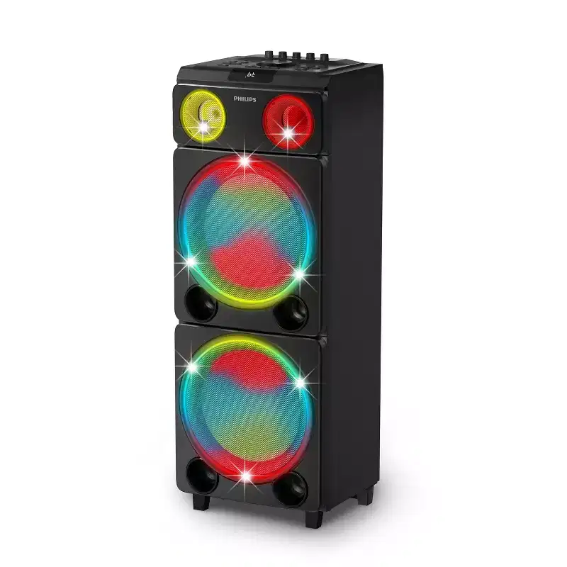 PHILIPS Bluetooth Party Speaker with 130W Sound, Deep Bass, Rainbow LED Lights, DJ Effects, Karaoke, TWS Pairing, and Dual 12 Woofer