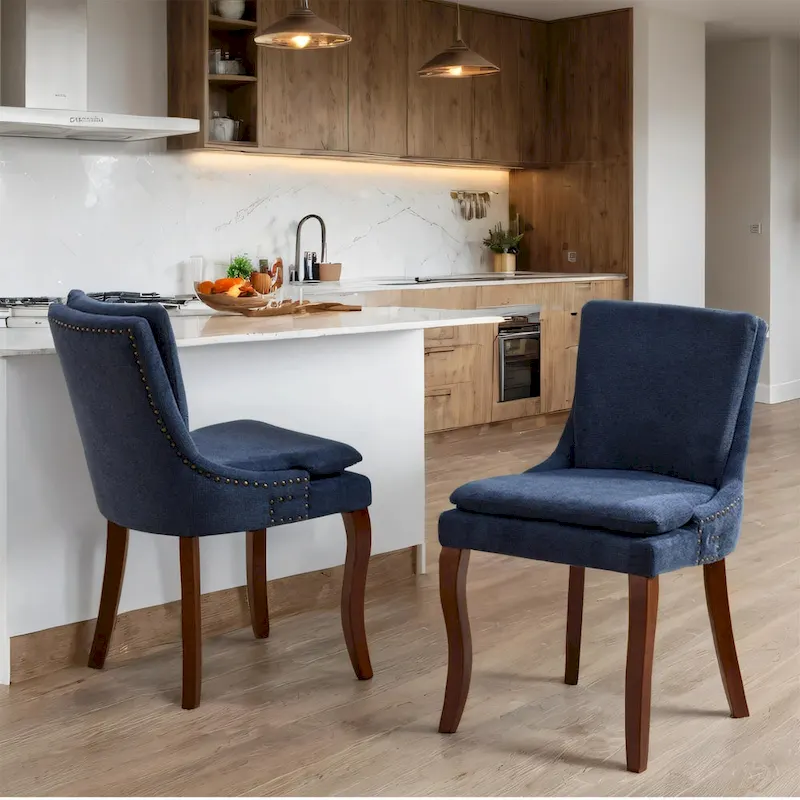 Chenille Fabric Upholstered Dining Chairs w/ Solid Wood Legs(Set of 2)