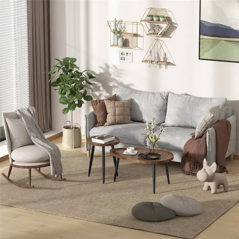 Walnut Nesting Coffee Tables with Black Legs - Set of 2