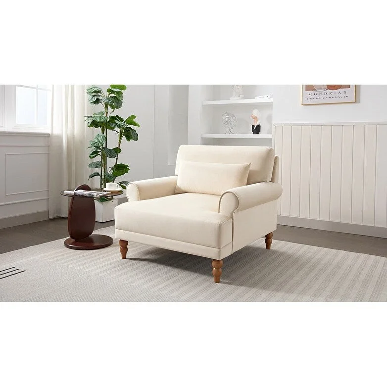 Beige 37.8 Velvet Accent Chair